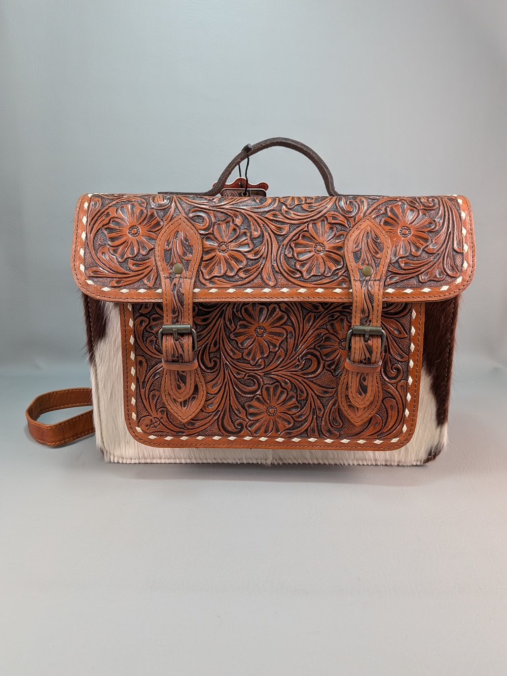 American Darling Briefcase Backpack Bag Tooled Leather Hair-On Cowhide ADBG1426